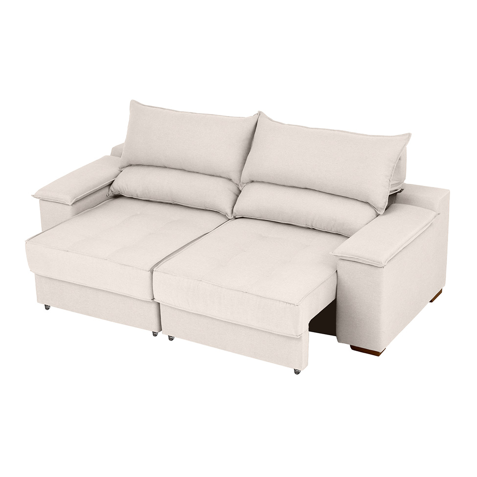 Sofá 3 Lugares Retrátil e Reclinável Baris com USB Linho Cru 230 cm