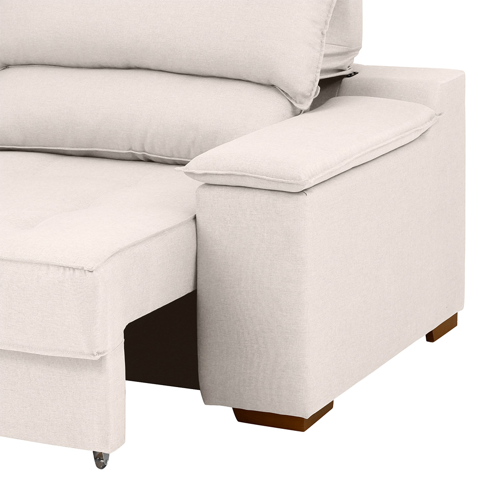 Sofá 3 Lugares Retrátil e Reclinável Baris com USB Linho Cru 230 cm