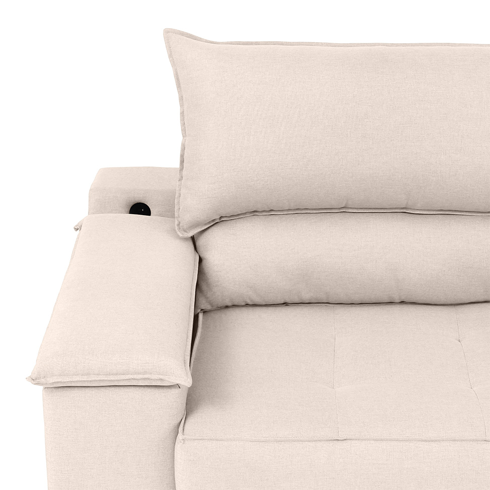 Sofá 3 Lugares Retrátil e Reclinável Baris com USB Linho Cru 230 cm