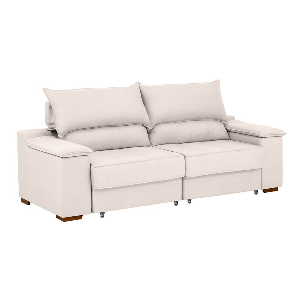 Sofá 3 Lugares Retrátil e Reclinável Baris com USB Linho Cru 230 cm