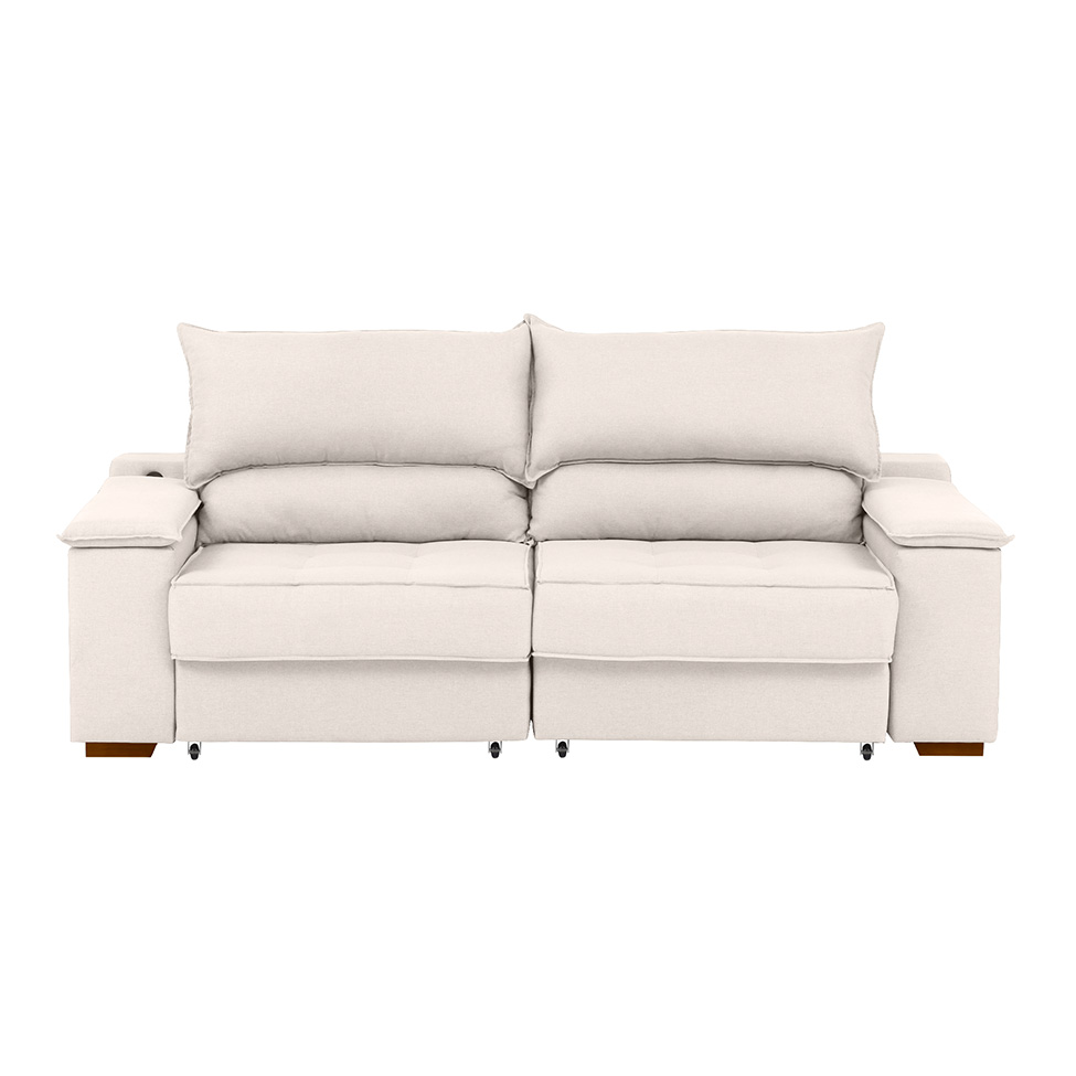 Sofá 3 Lugares Retrátil e Reclinável Baris com USB Linho Cru 230 cm