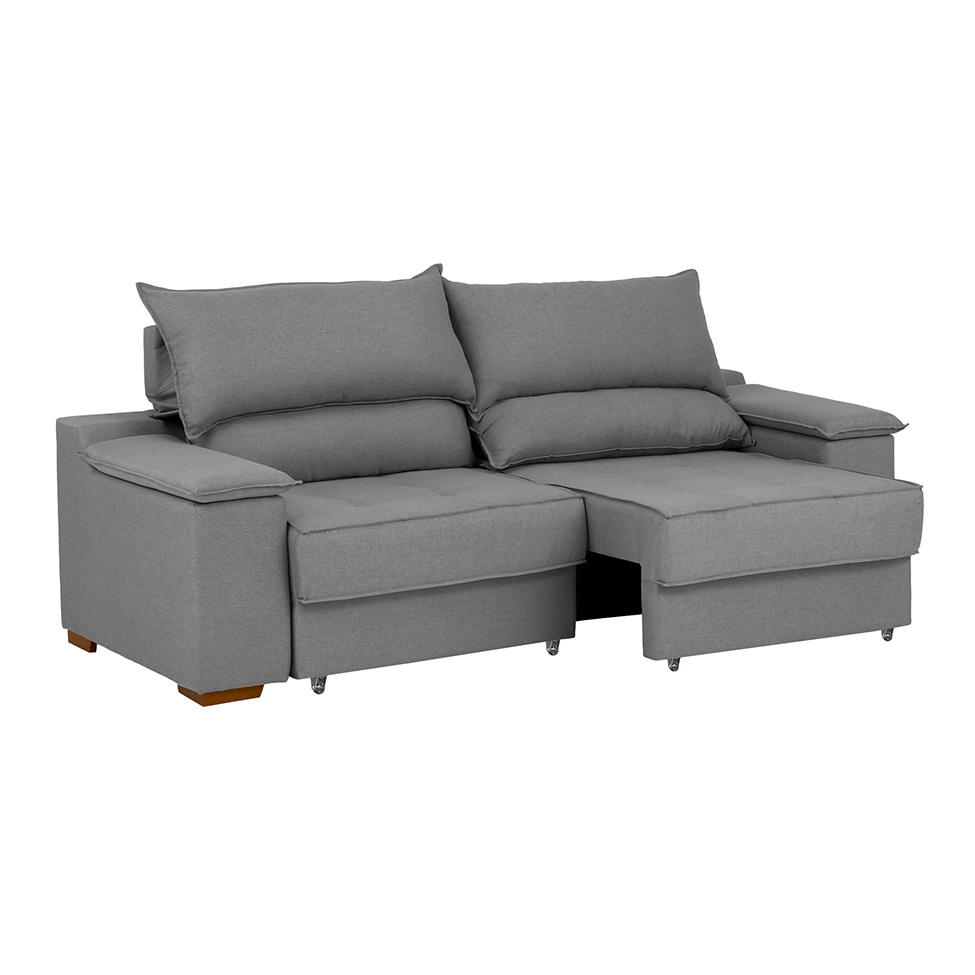 Sofá 3 Lugares Retrátil e Reclinável Baris com USB Linho Grafite 230 cm