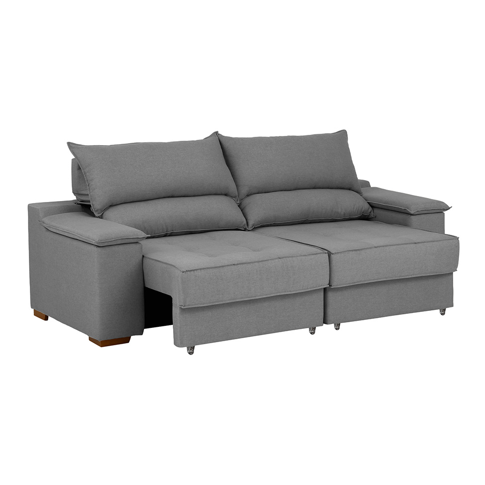 Sofá 3 Lugares Retrátil e Reclinável Baris com USB Linho Grafite 230 cm
