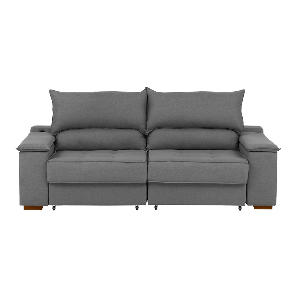 Sofá 3 Lugares Retrátil e Reclinável Baris com USB Linho Grafite 230 cm