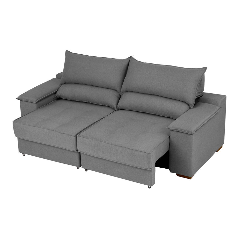 Sofá 3 Lugares Retrátil e Reclinável Baris com USB Linho Grafite 230 cm