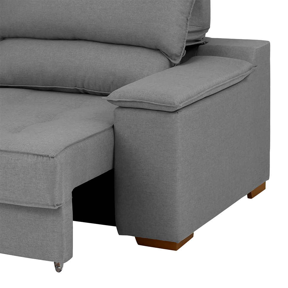 Sofá 3 Lugares Retrátil e Reclinável Baris com USB Linho Grafite 230 cm