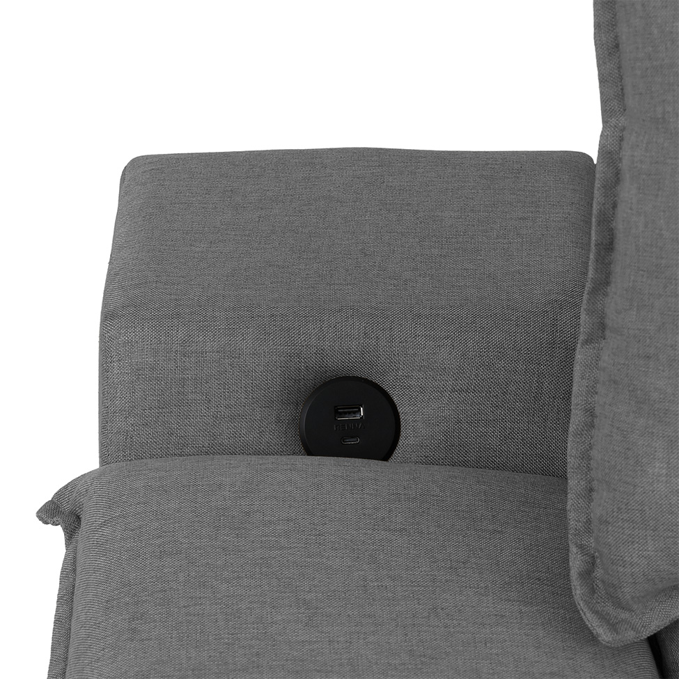 Sofá 3 Lugares Retrátil e Reclinável Baris com USB Linho Grafite 230 cm