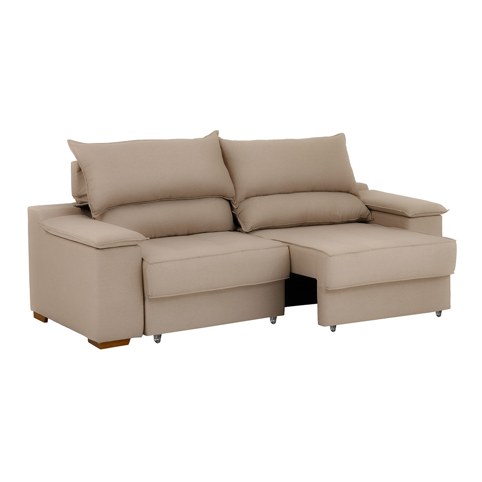 Sofá 3 Lugares Retrátil e Reclinável Baris com USB Suede Bege 230 cm