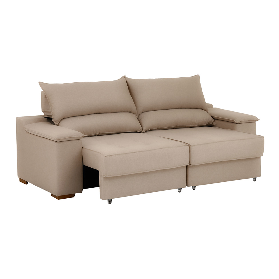 Sofá 3 Lugares Retrátil e Reclinável Baris com USB Suede Bege 230 cm