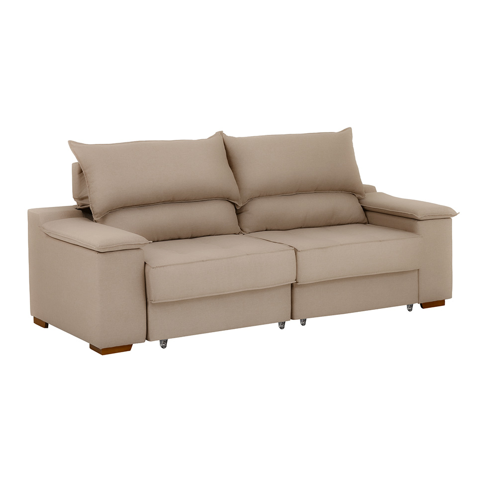 Sofá 3 Lugares Retrátil e Reclinável Baris com USB Suede Bege 230 cm