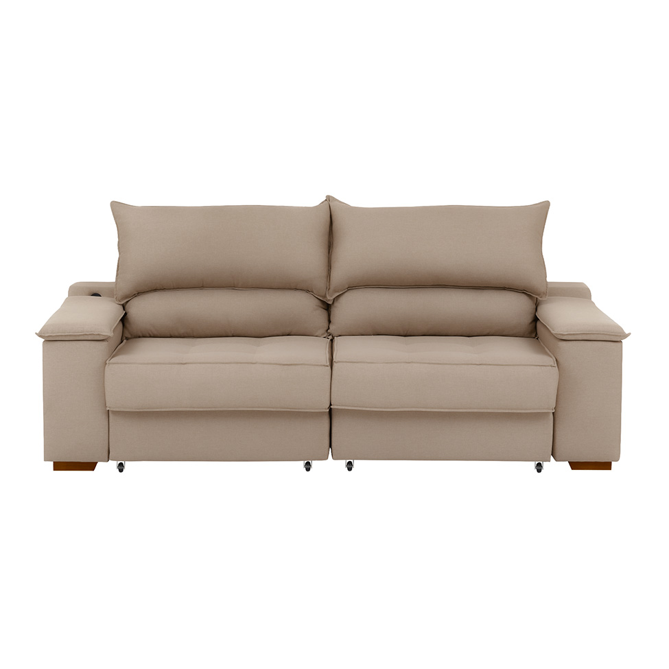 Sofá 3 Lugares Retrátil e Reclinável Baris com USB Suede Bege 230 cm