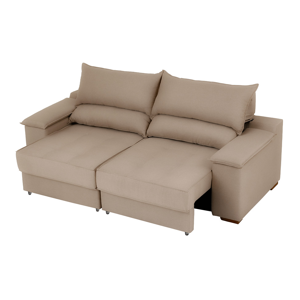 Sofá 3 Lugares Retrátil e Reclinável Baris com USB Suede Bege 230 cm