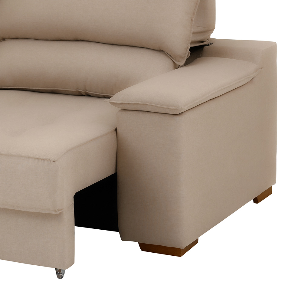 Sofá 3 Lugares Retrátil e Reclinável Baris com USB Suede Bege 230 cm