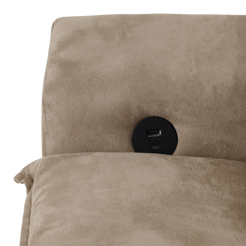 Sofá 3 Lugares Retrátil e Reclinável Baris com USB Suede Bege 230 cm
