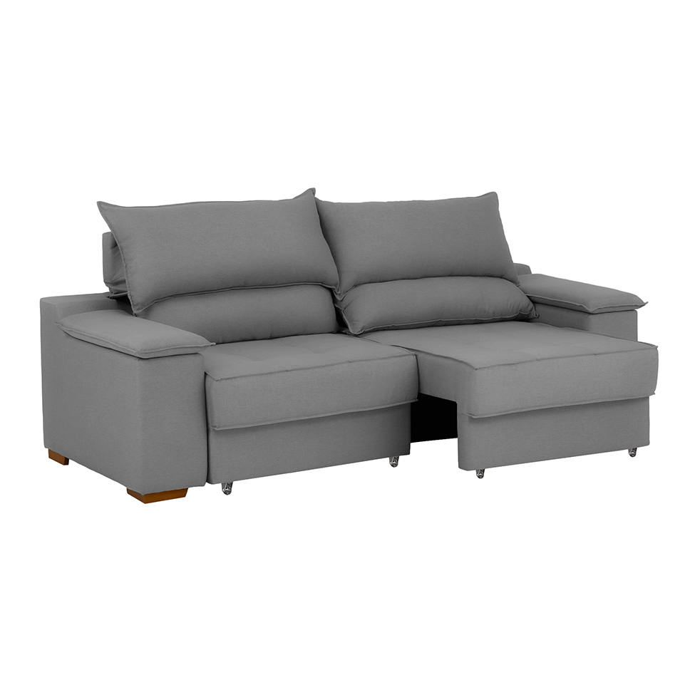 Sofá 3 Lugares Retrátil e Reclinável Baris com USB Suede Grafite 230 cm