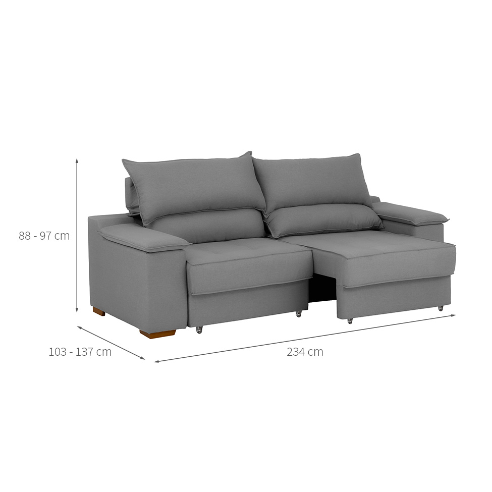 Sofá 3 Lugares Retrátil e Reclinável Baris com USB Suede Grafite 230 cm