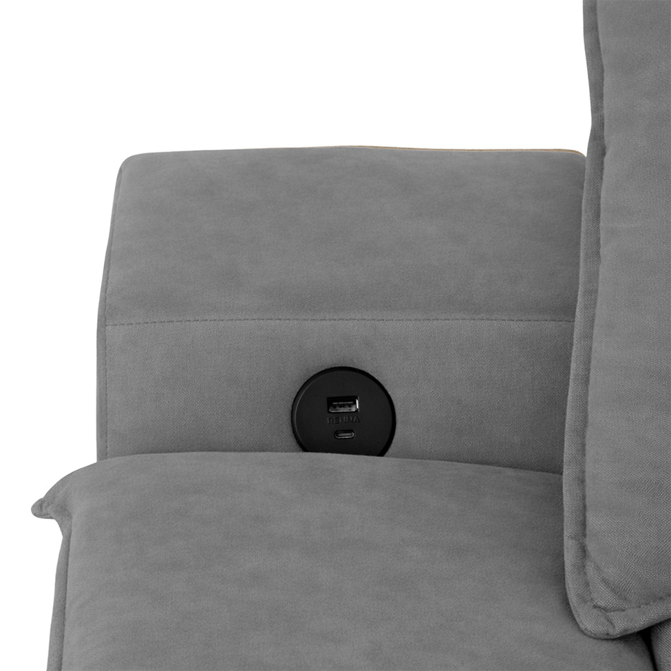 Sofá 3 Lugares Retrátil e Reclinável Baris com USB Suede Grafite 230 cm