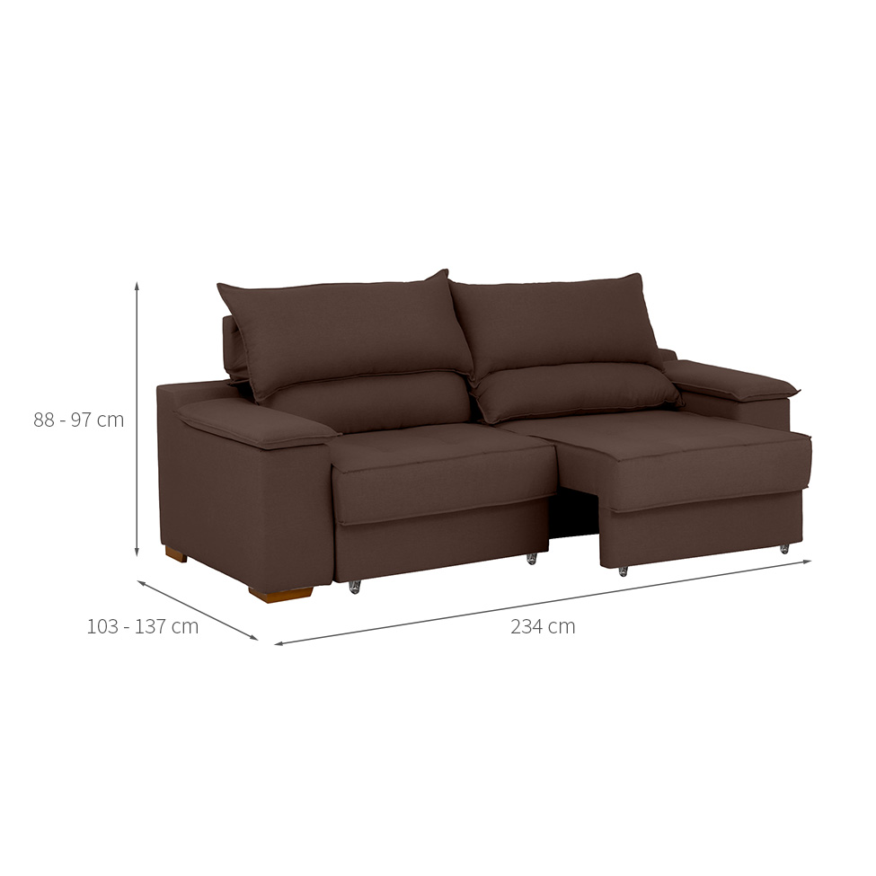 Sofá 3 Lugares Retrátil e Reclinável Baris com USB Suede Marrom 230 cm