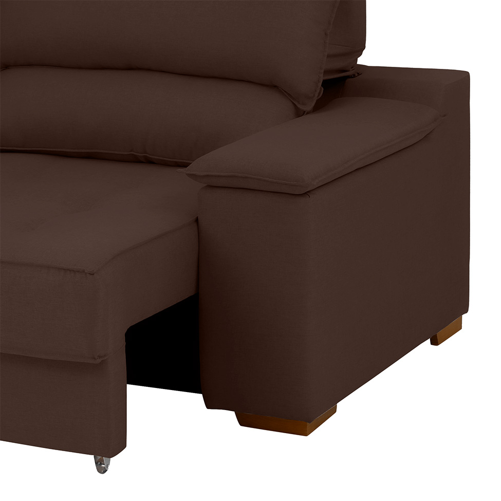 Sofá 3 Lugares Retrátil e Reclinável Baris com USB Suede Marrom 230 cm