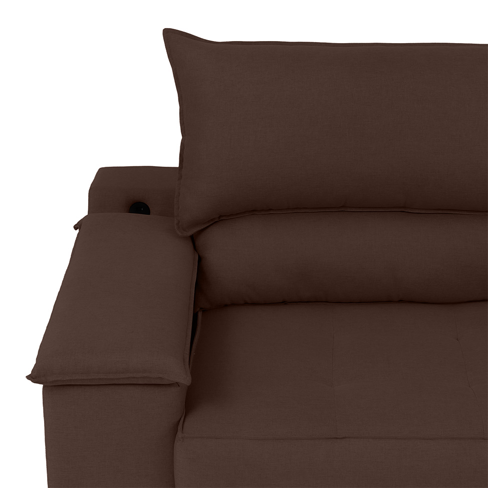 Sofá 3 Lugares Retrátil e Reclinável Baris com USB Suede Marrom 230 cm