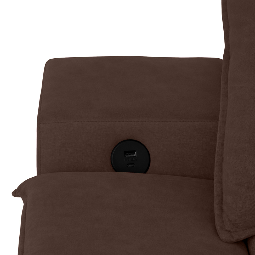 Sofá 3 Lugares Retrátil e Reclinável Baris com USB Suede Marrom 230 cm