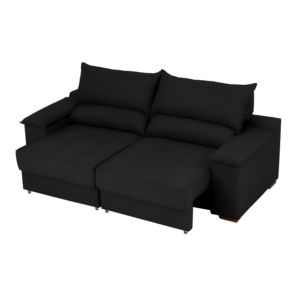 Sofá 3 Lugares Retrátil e Reclinável Baris com USB Suede Preto 230 cm