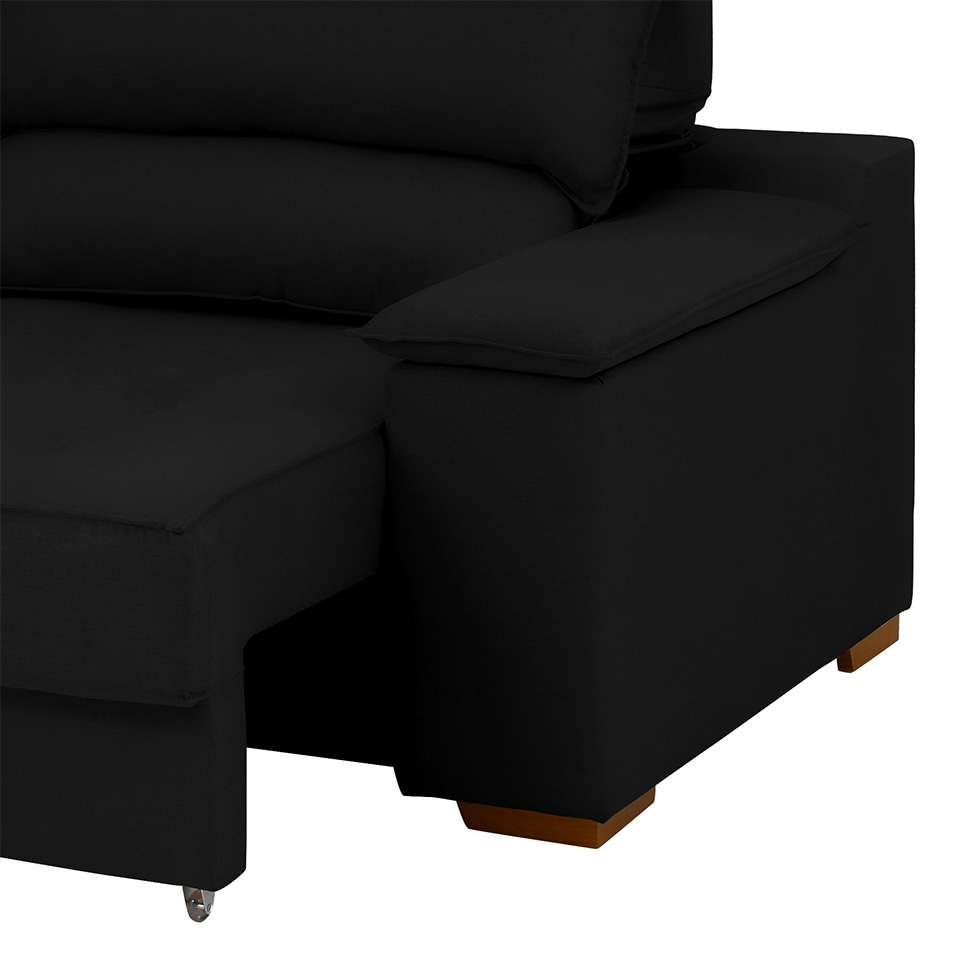 Sofá 3 Lugares Retrátil e Reclinável Baris com USB Suede Preto 230 cm