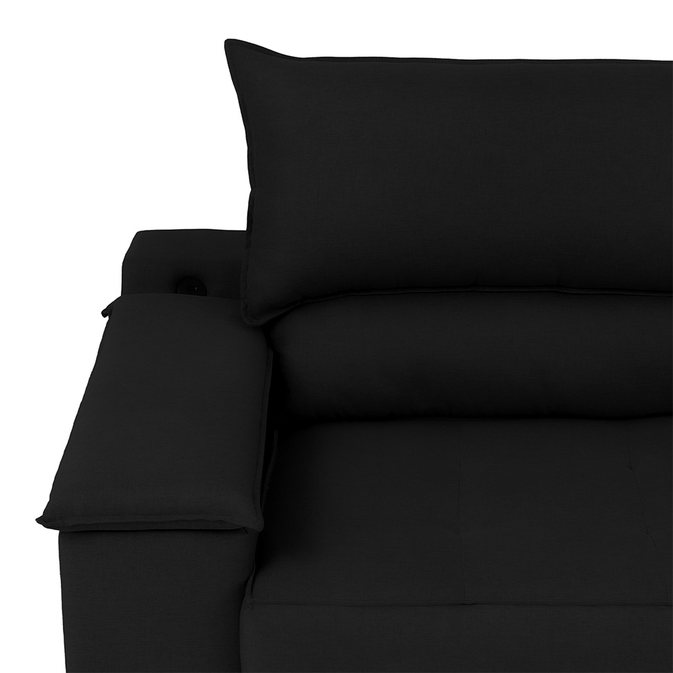Sofá 3 Lugares Retrátil e Reclinável Baris com USB Suede Preto 230 cm