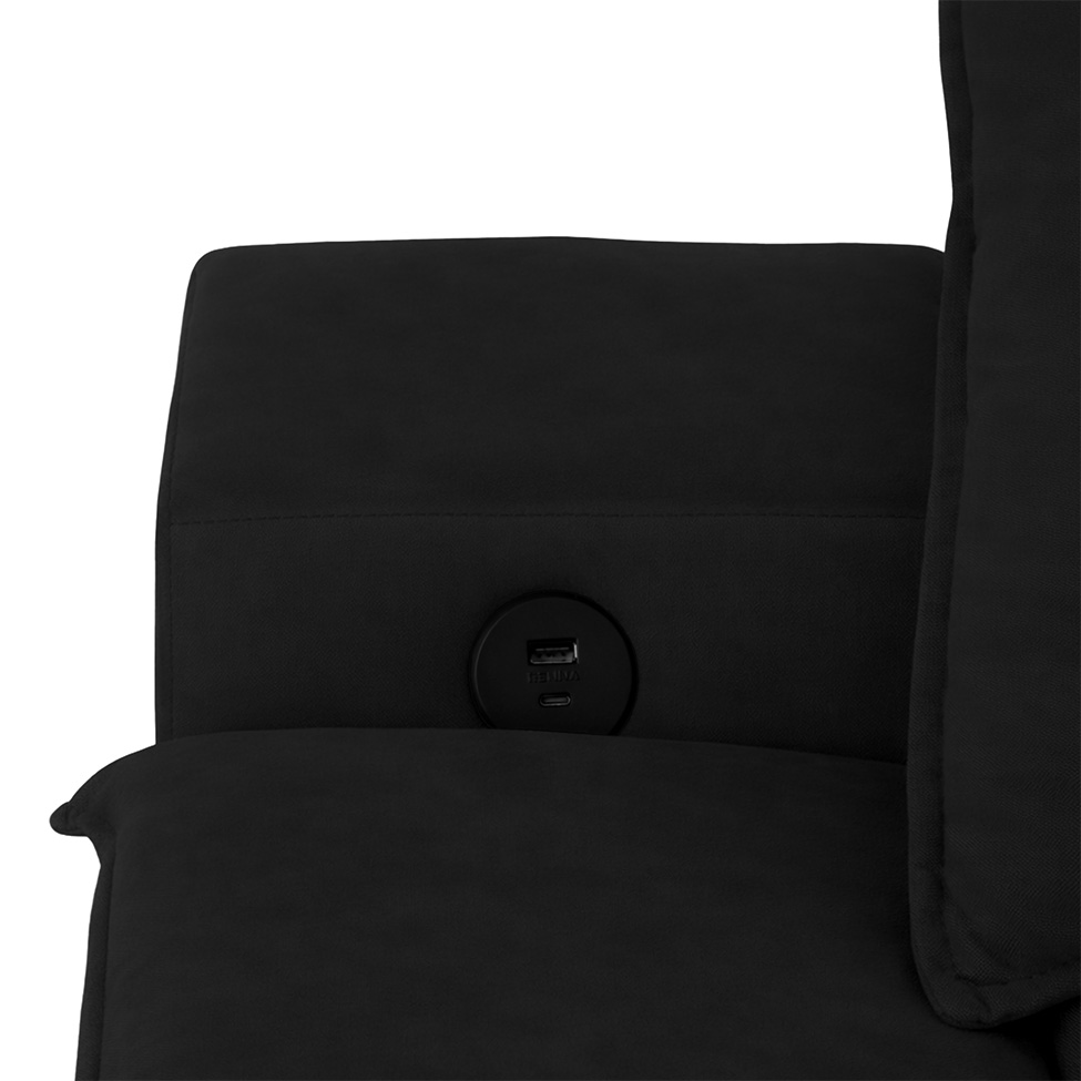 Sofá 3 Lugares Retrátil e Reclinável Baris com USB Suede Preto 230 cm
