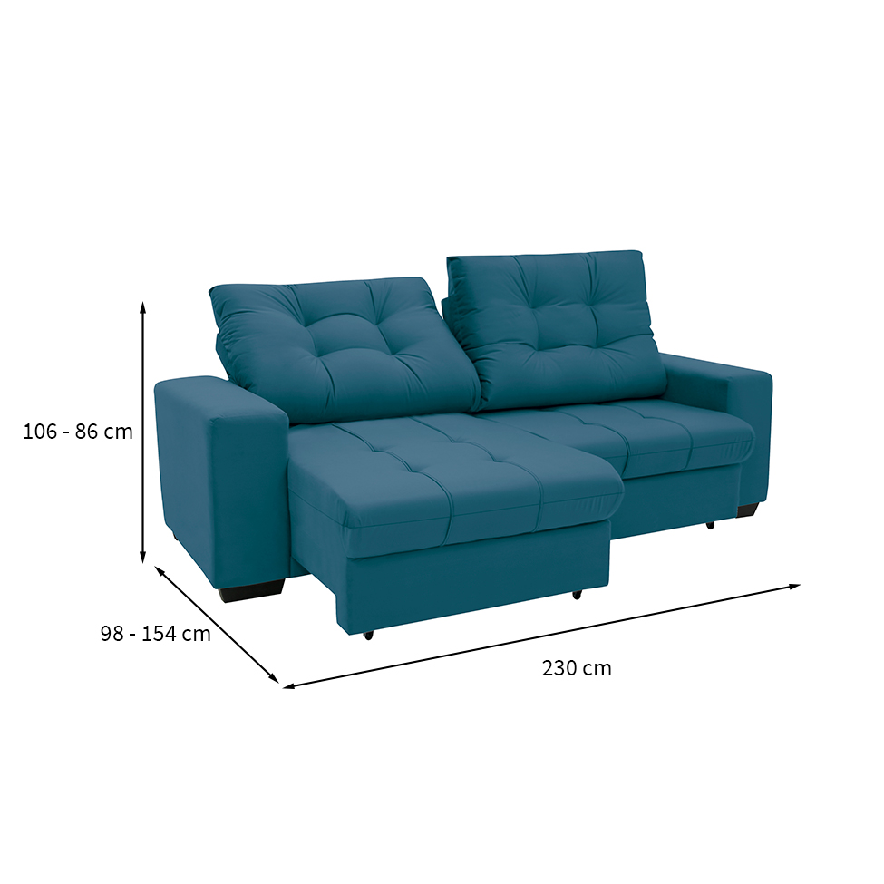 Sofá 3 Lugares Retrátil e Reclinável Biarritz Suede Azul Turquesa