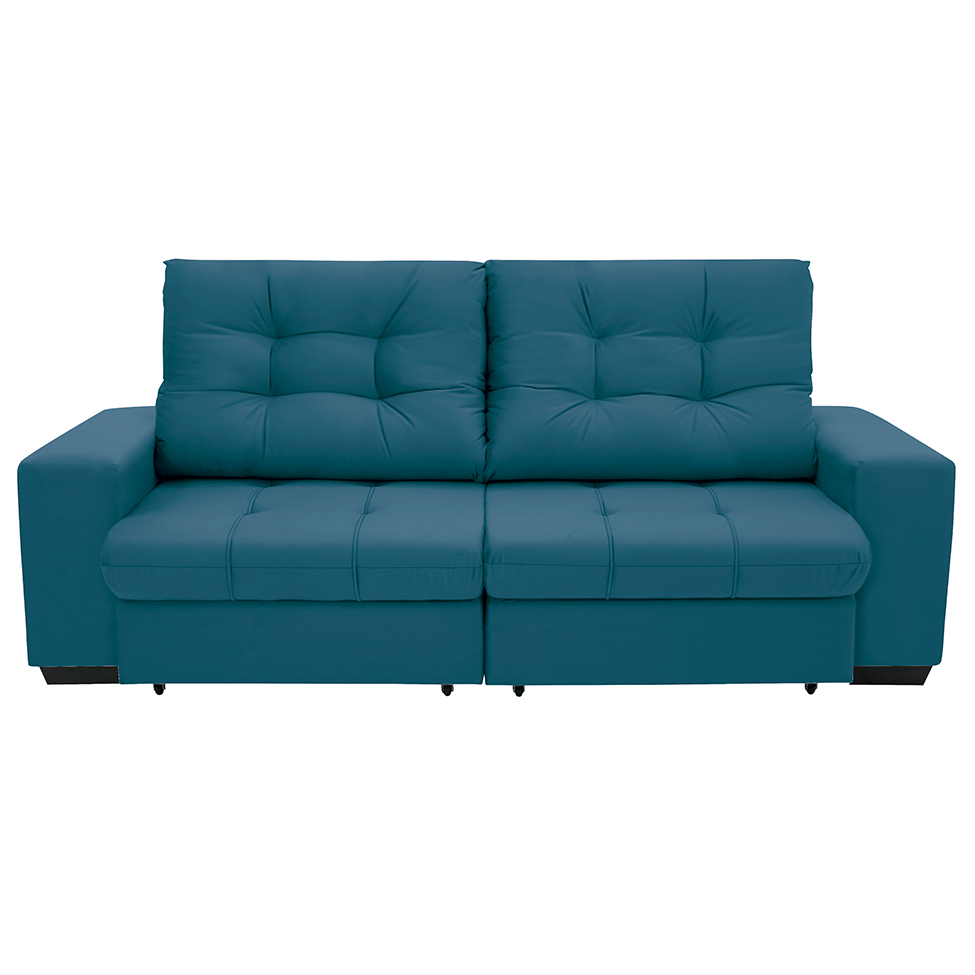 Sofá 3 Lugares Retrátil e Reclinável Biarritz Suede Azul Turquesa