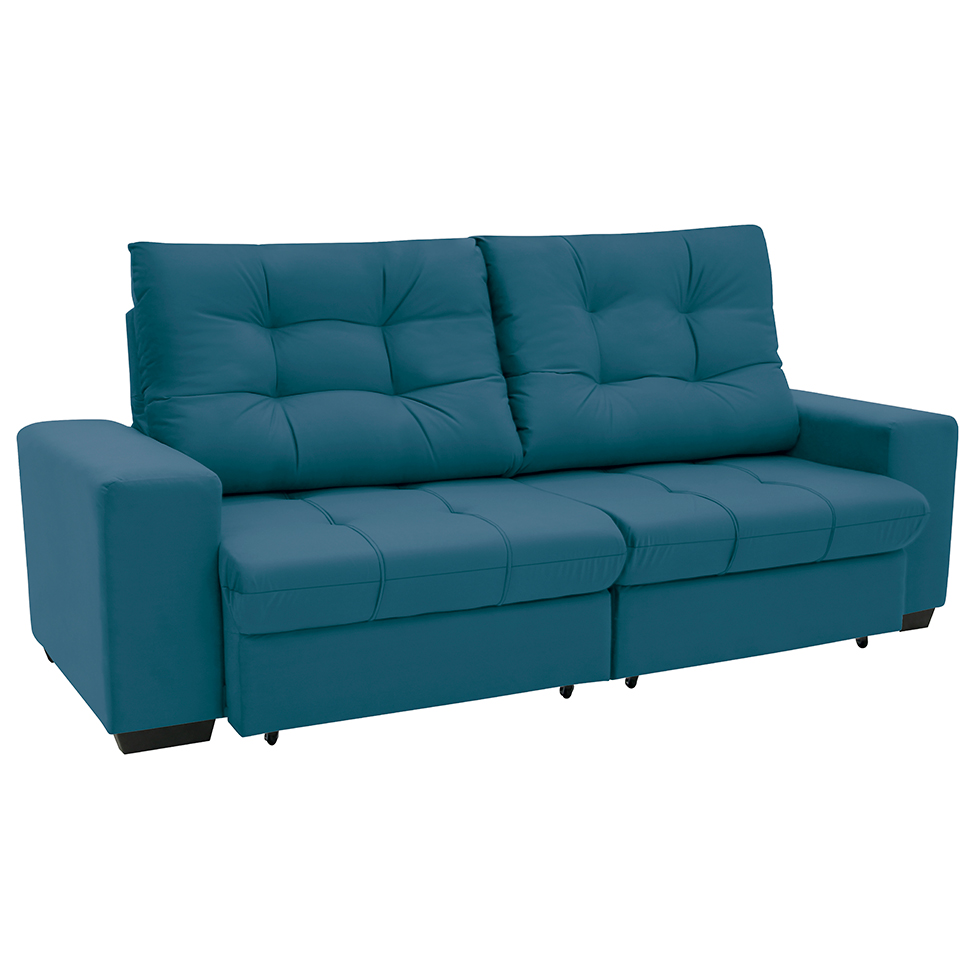 Sofá 3 Lugares Retrátil e Reclinável Biarritz Suede Azul Turquesa