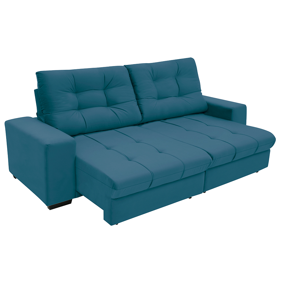 Sofá 3 Lugares Retrátil e Reclinável Biarritz Suede Azul Turquesa