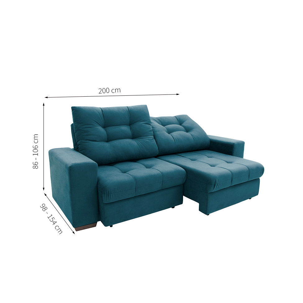 Sofá 3 Lugares Retrátil e Reclinável Biarritz Suede Azul Turquesa