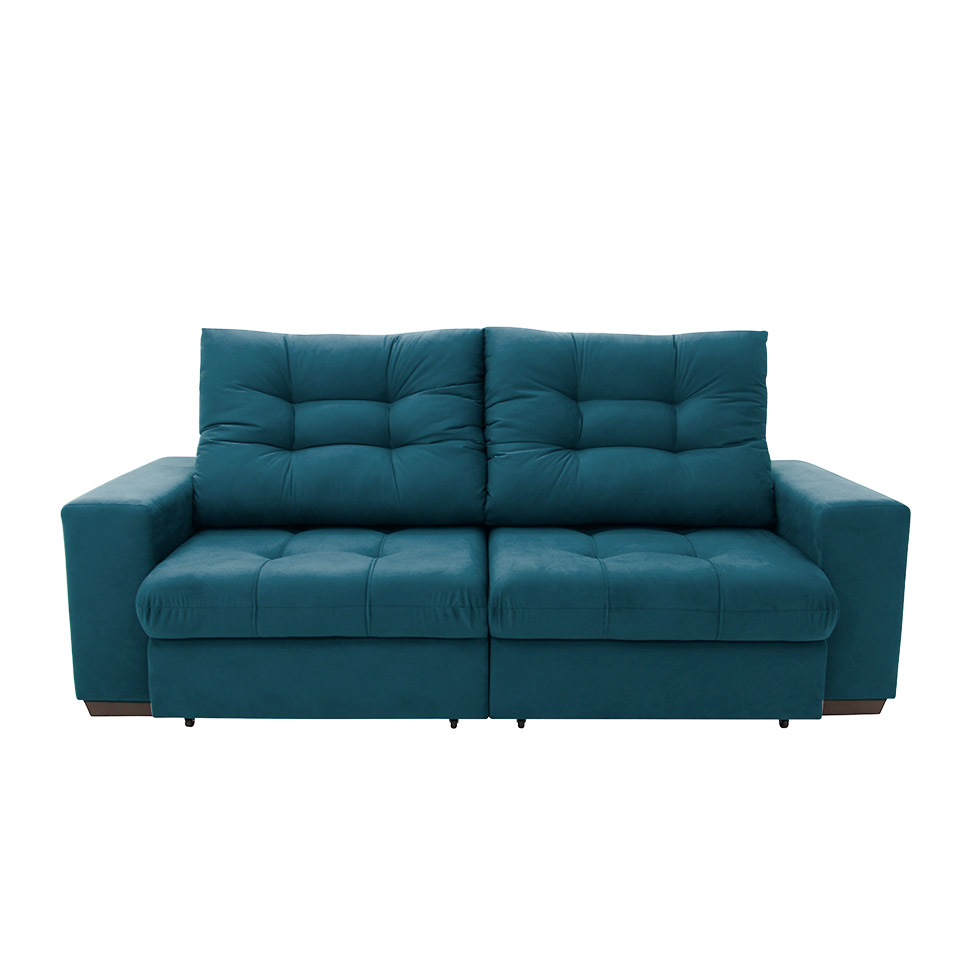 Sofá 3 Lugares Retrátil e Reclinável Biarritz Suede Azul Turquesa