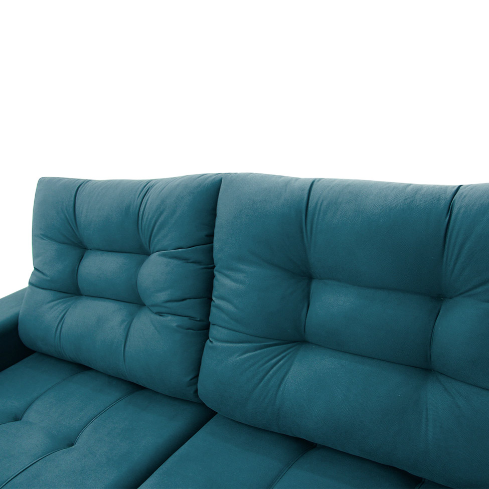 Sofá 3 Lugares Retrátil e Reclinável Biarritz Suede Azul Turquesa