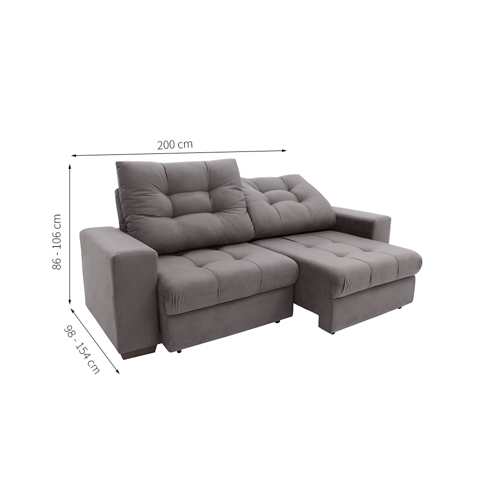 Sofá 3 Lugares Retrátil e Reclinável Biarritz Suede Castanho