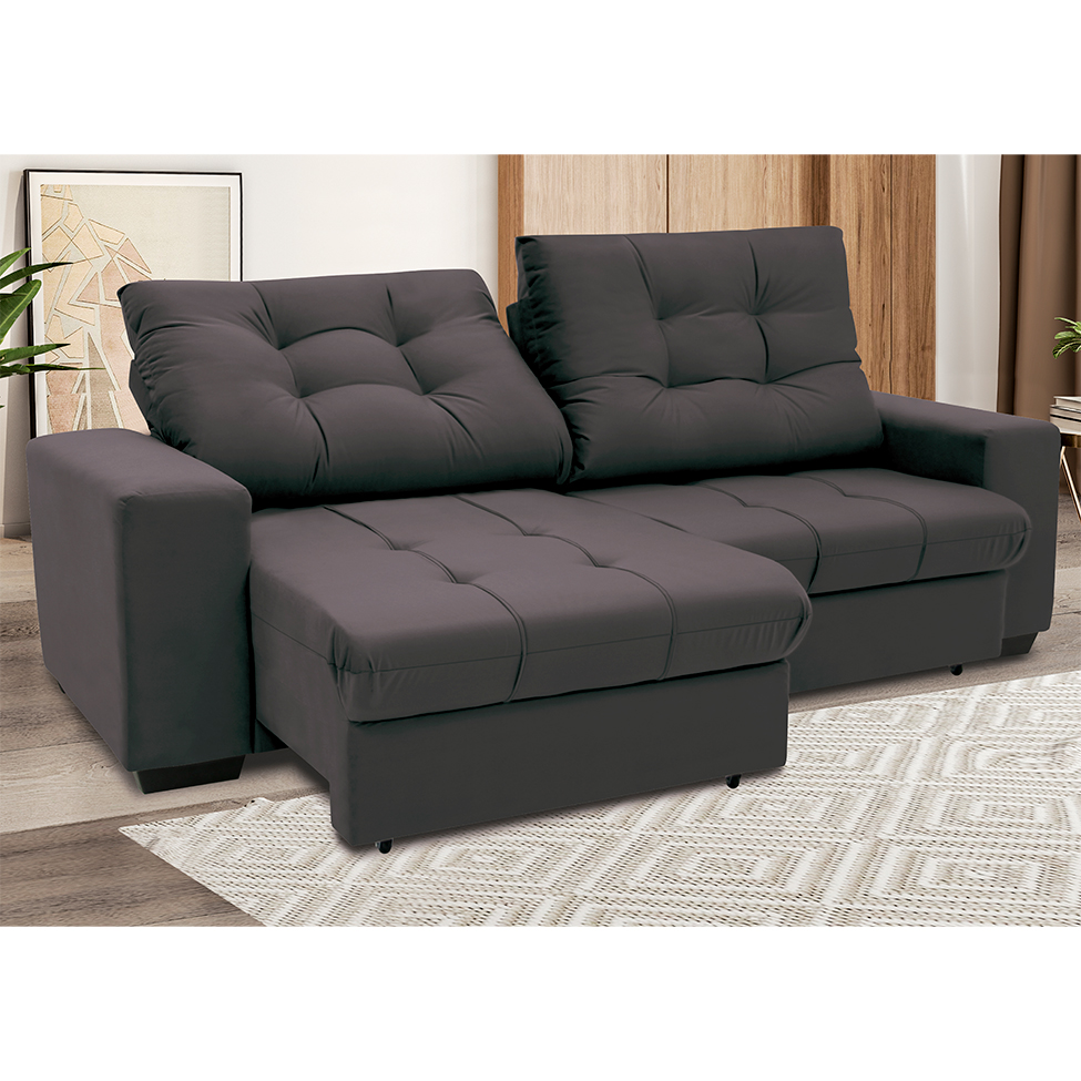 Sofá 3 Lugares Retrátil e Reclinável Biarritz Suede Castanho
