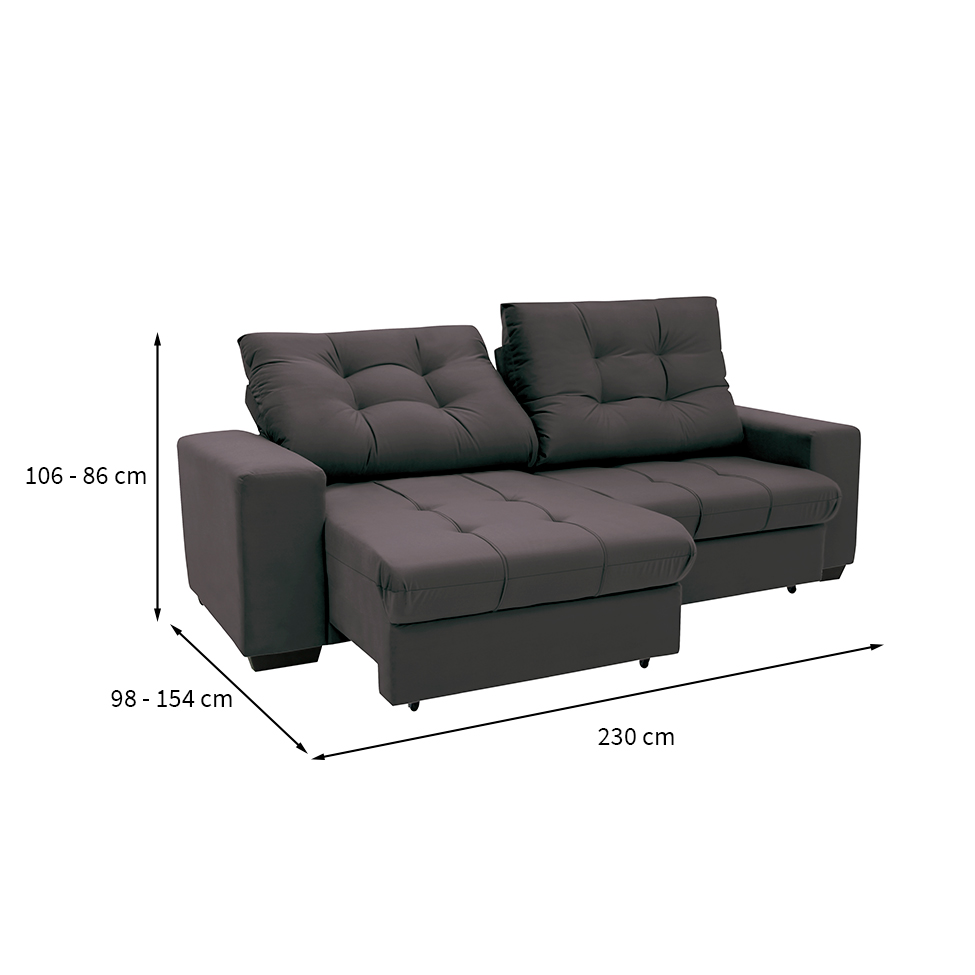 Sofá 3 Lugares Retrátil e Reclinável Biarritz Suede Castanho