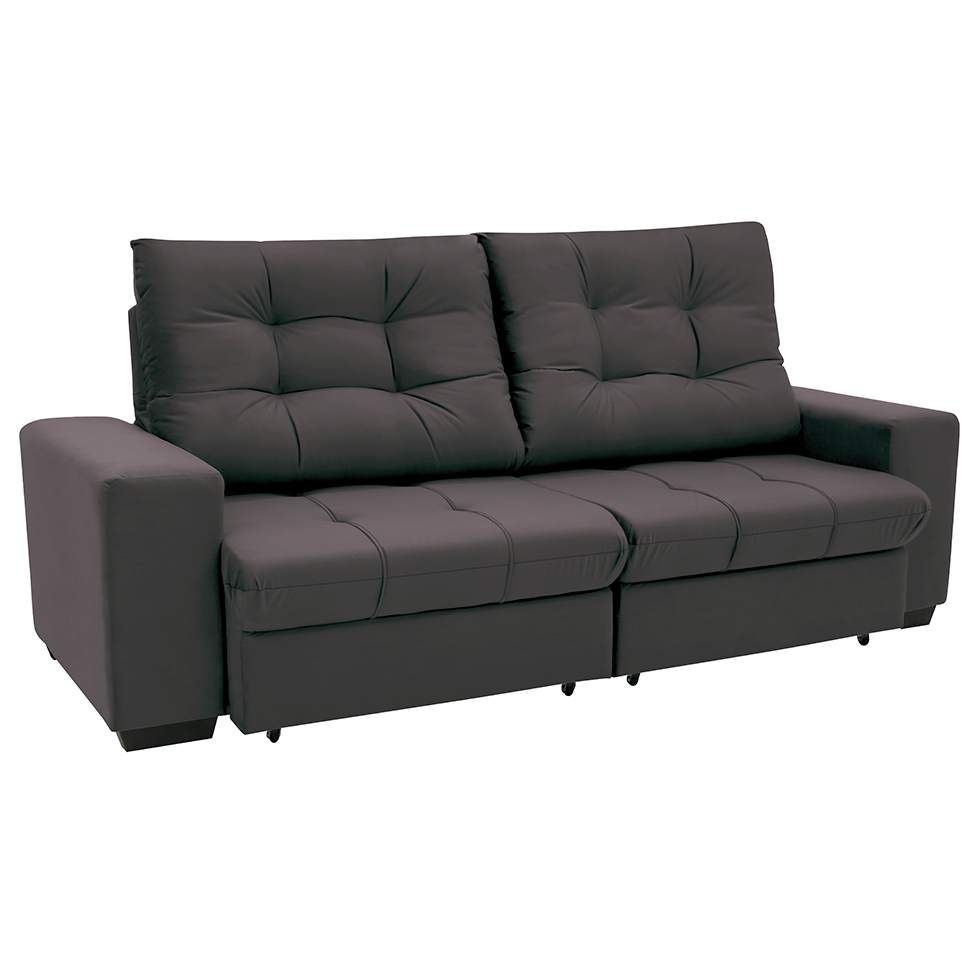 Sofá 3 Lugares Retrátil e Reclinável Biarritz Suede Castanho