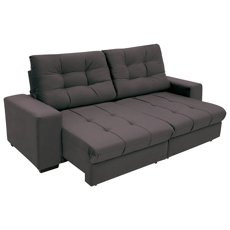 Sofá 3 Lugares Retrátil e Reclinável Biarritz Suede Castanho