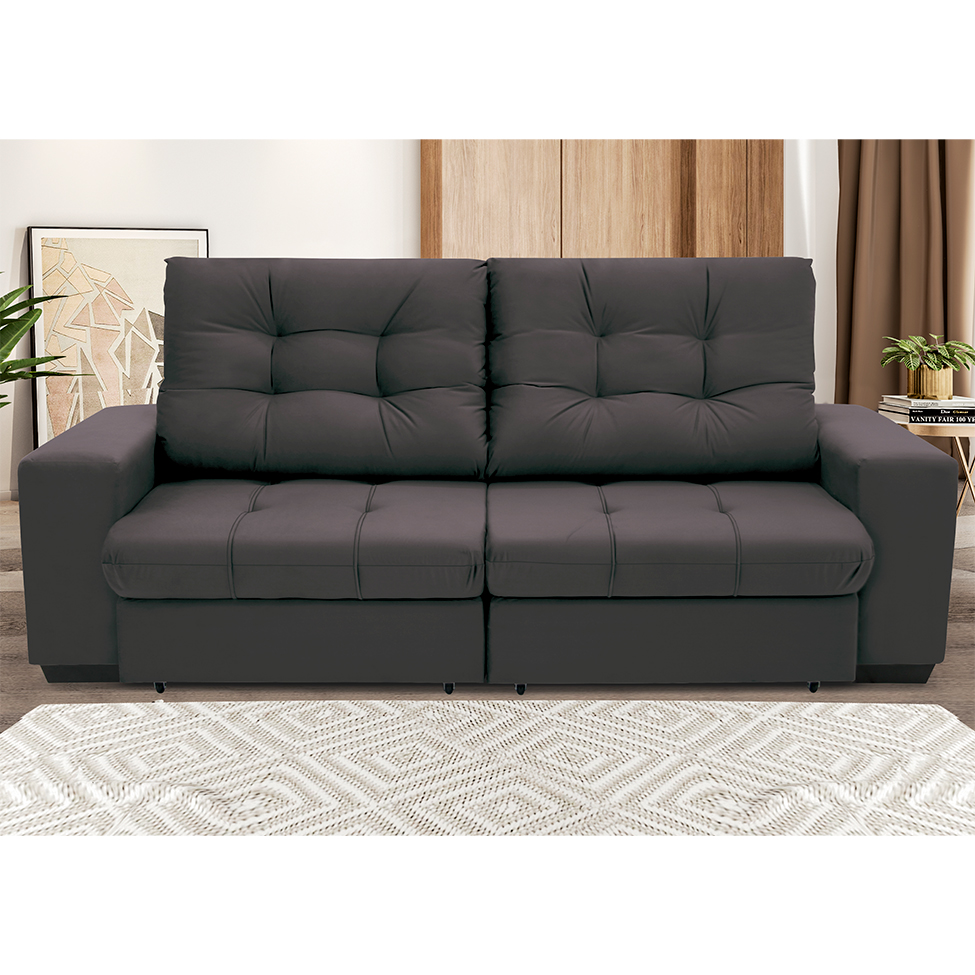 Sofá 3 Lugares Retrátil e Reclinável Biarritz Suede Castanho