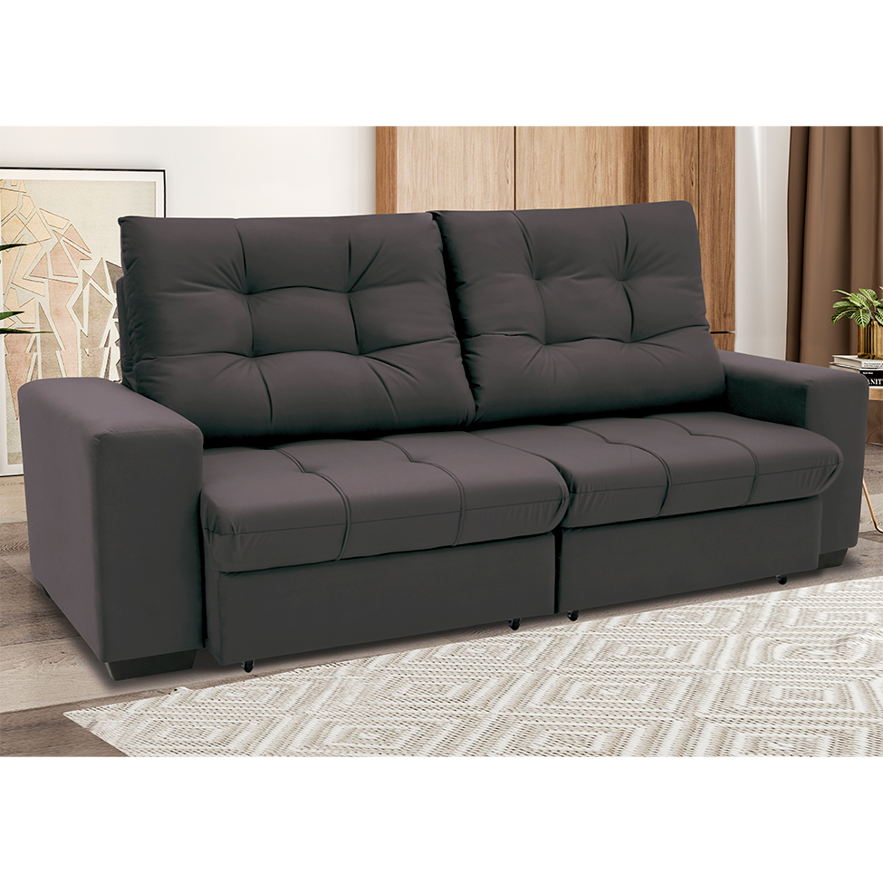 Sofá 3 Lugares Retrátil e Reclinável Biarritz Suede Castanho