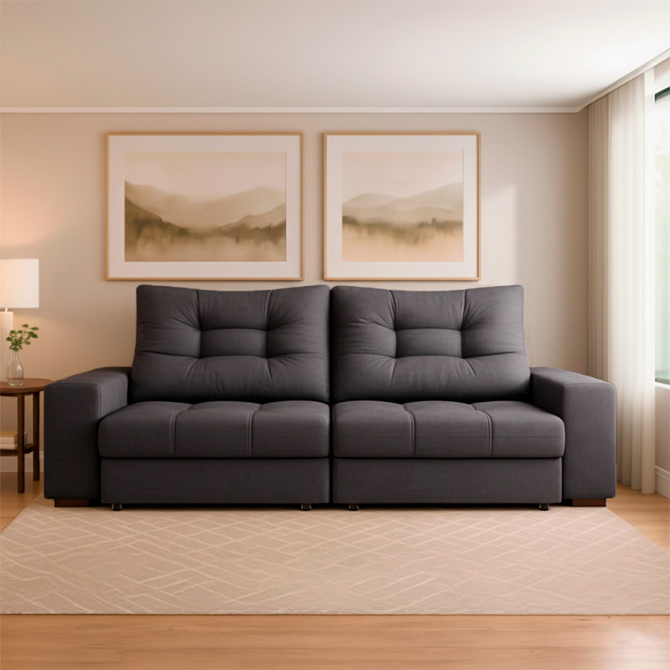 Sofá 3 Lugares Retrátil e Reclinável Biarritz Suede Castanho