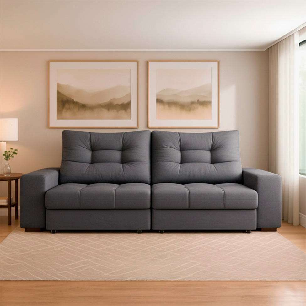 Sofá 3 Lugares Retrátil e Reclinável Biarritz Suede Grafite