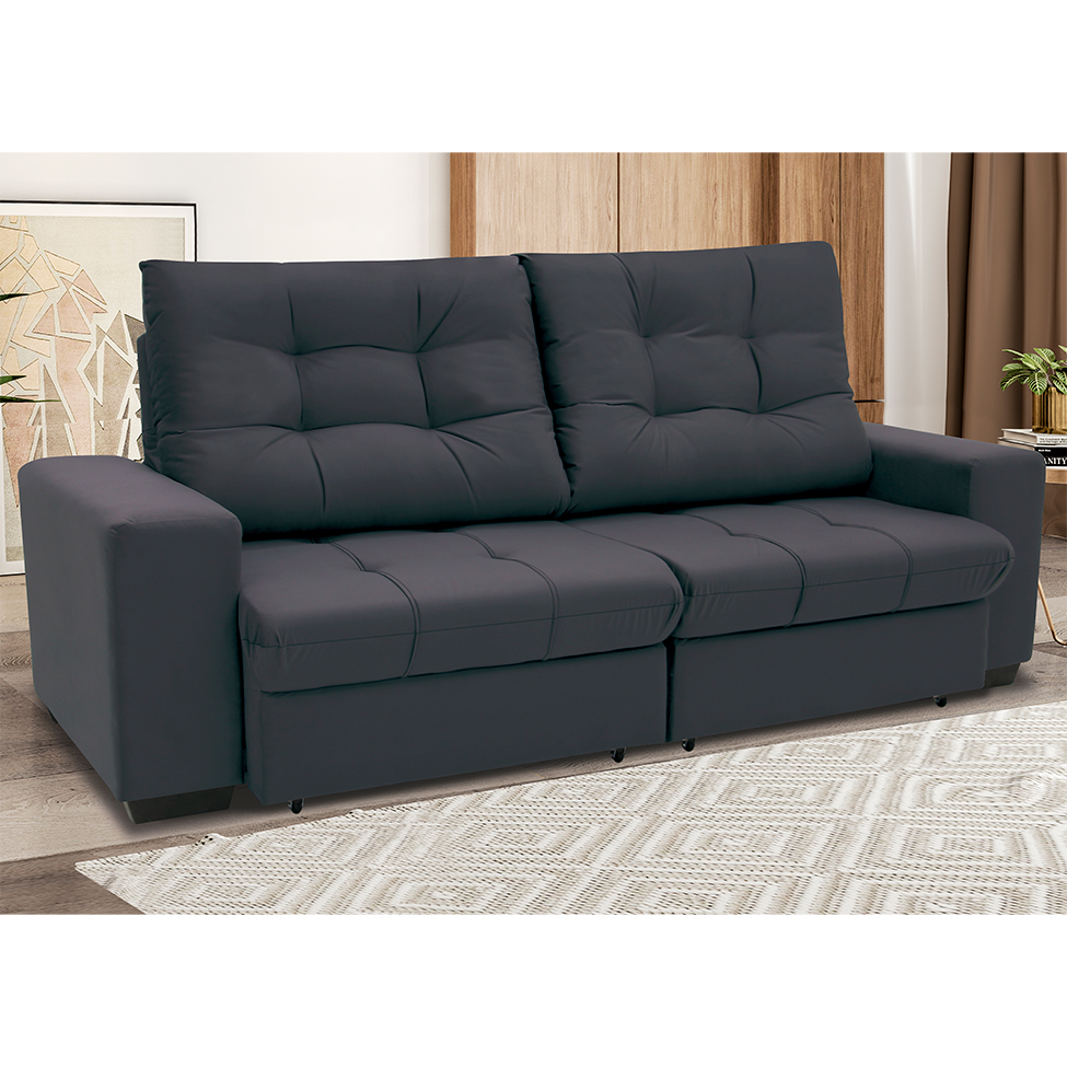 Sofá 3 Lugares Retrátil e Reclinável Biarritz Suede Grafite
