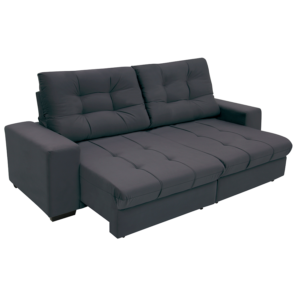 Sofá 3 Lugares Retrátil e Reclinável Biarritz Suede Grafite