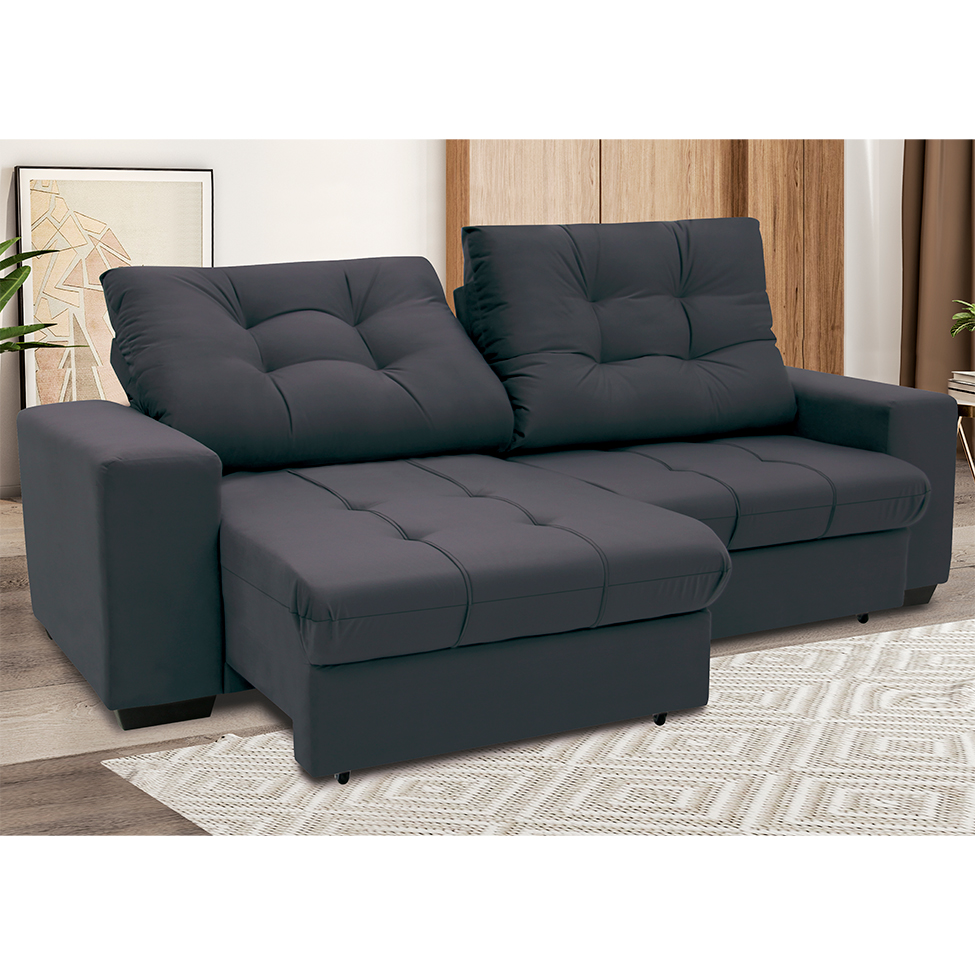 Sofá 3 Lugares Retrátil e Reclinável Biarritz Suede Grafite
