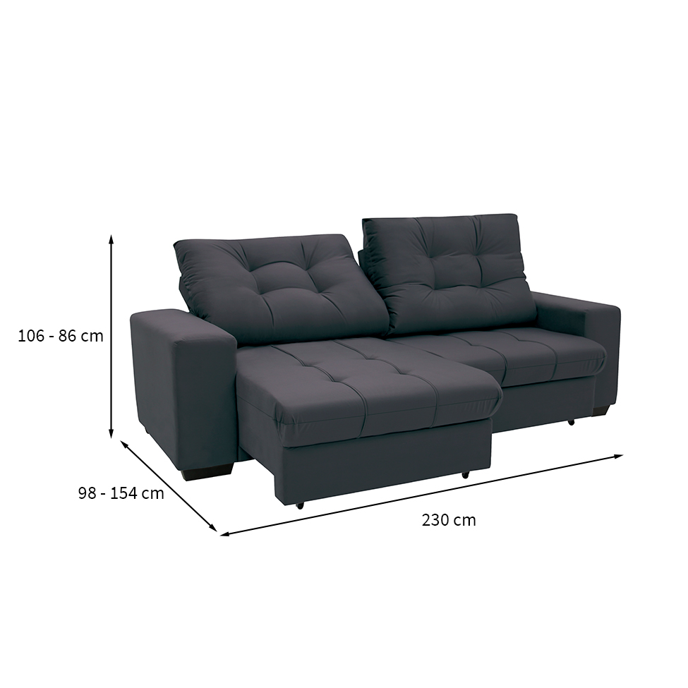 Sofá 3 Lugares Retrátil e Reclinável Biarritz Suede Grafite