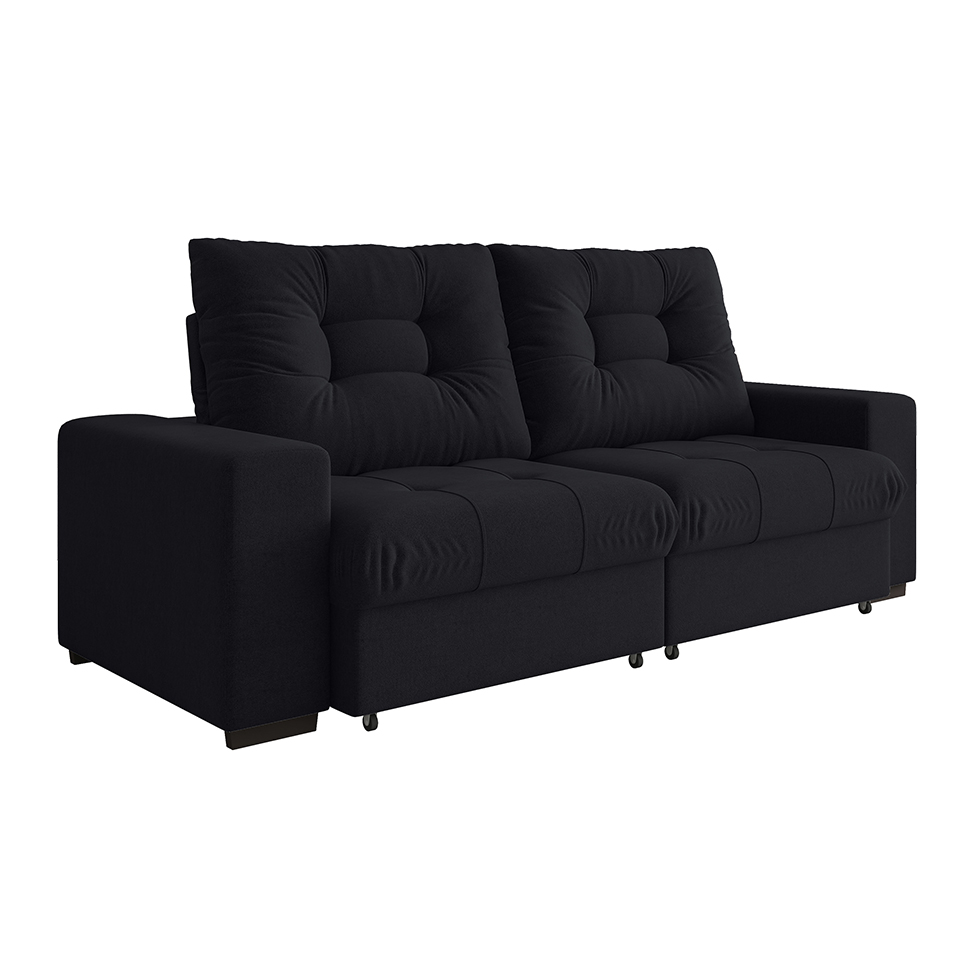 Sofá 3 Lugares Retrátil e Reclinável Biarritz Suede Preto
